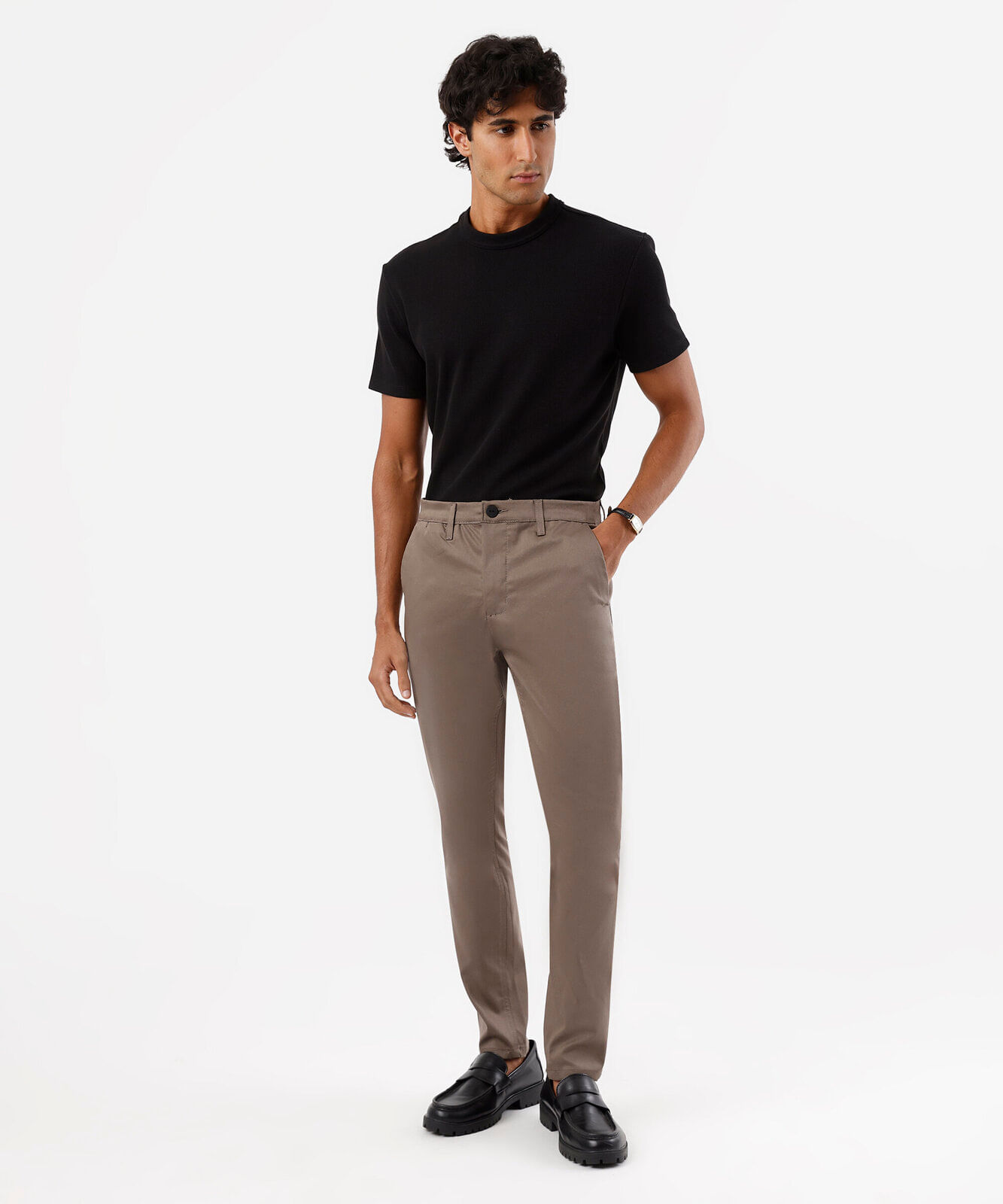 calça carrot masculina de sarja marrom