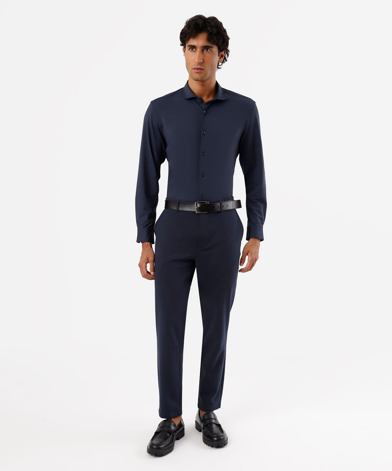 camisa slim fit masculina de poliamida manga longa azul