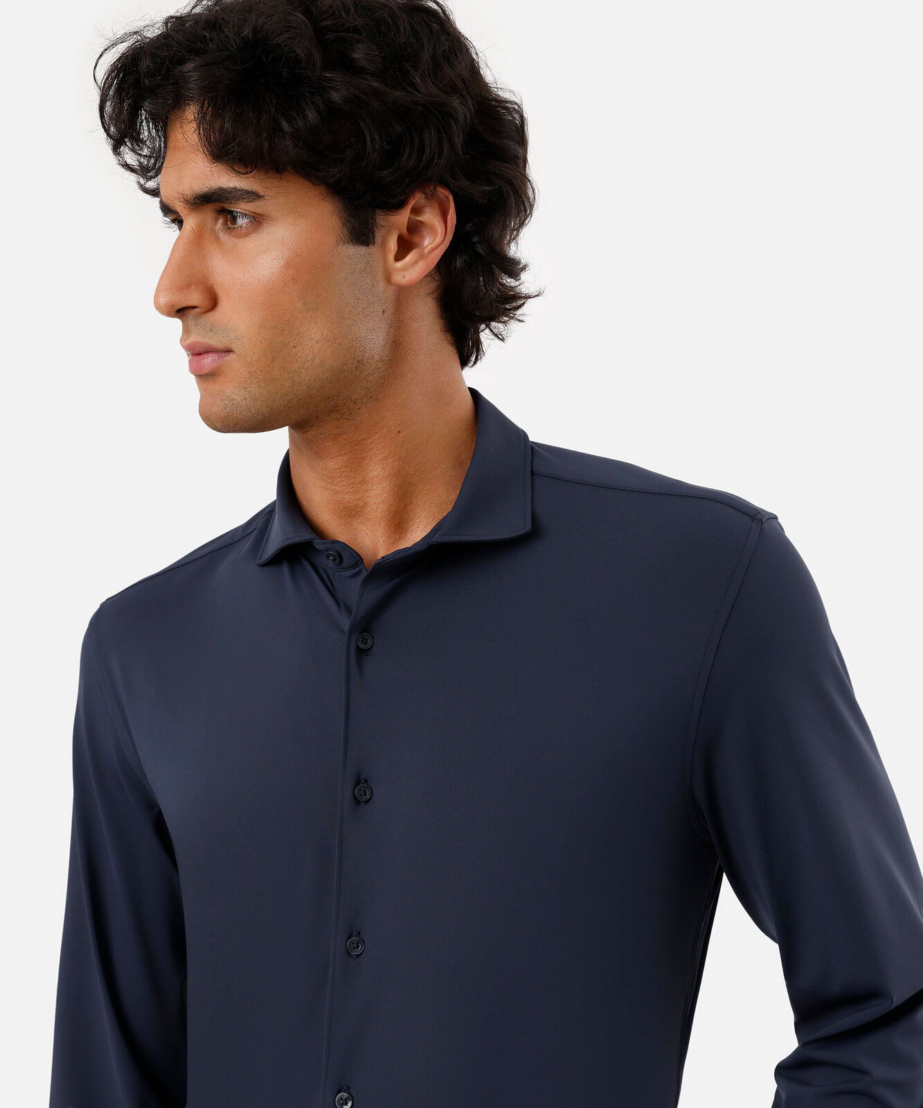 camisa slim fit masculina de poliamida manga longa azul