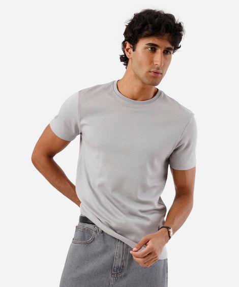 camiseta masculina de algodão peruano slim fit cinza