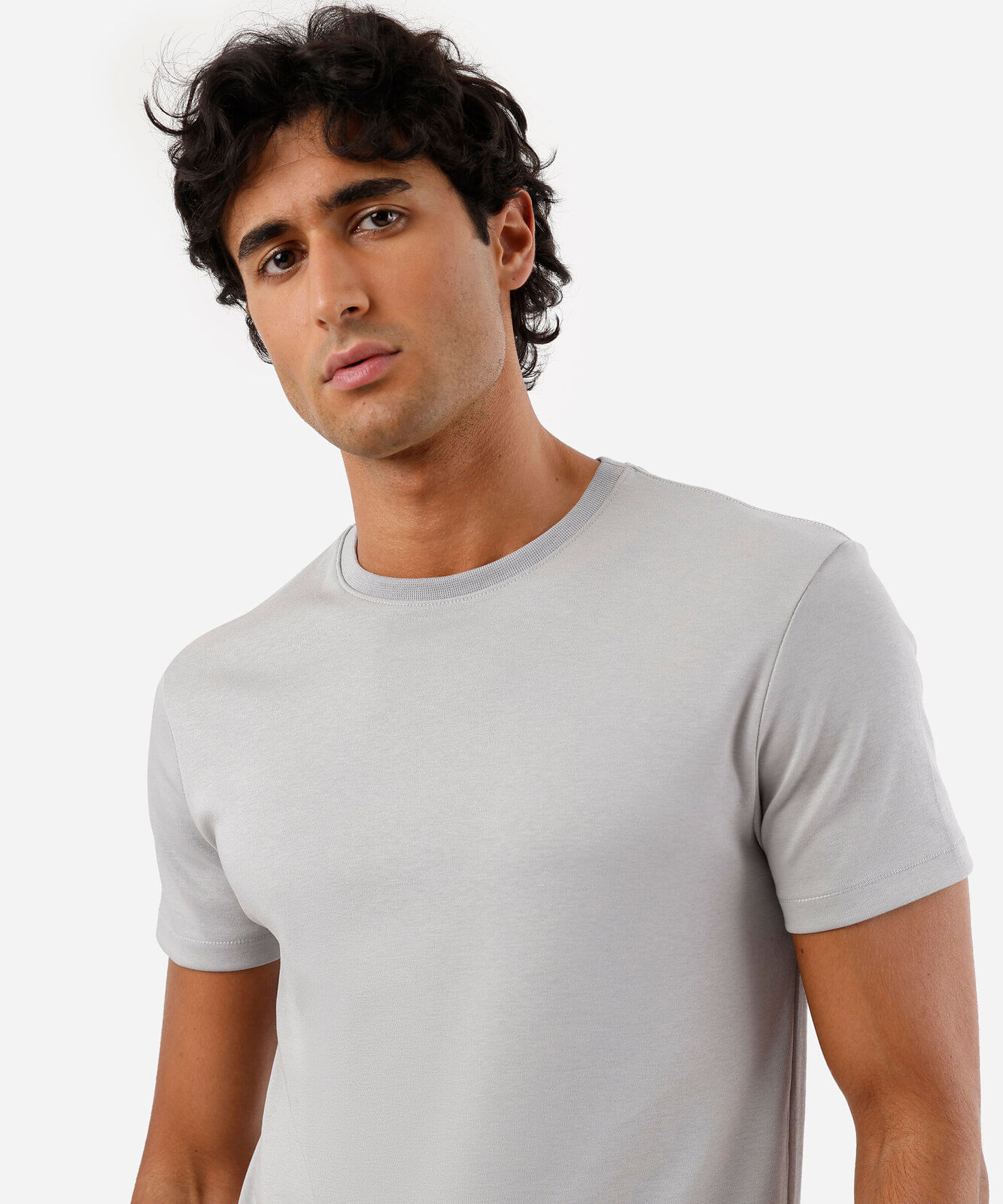 camiseta masculina de algodão peruano slim fit cinza