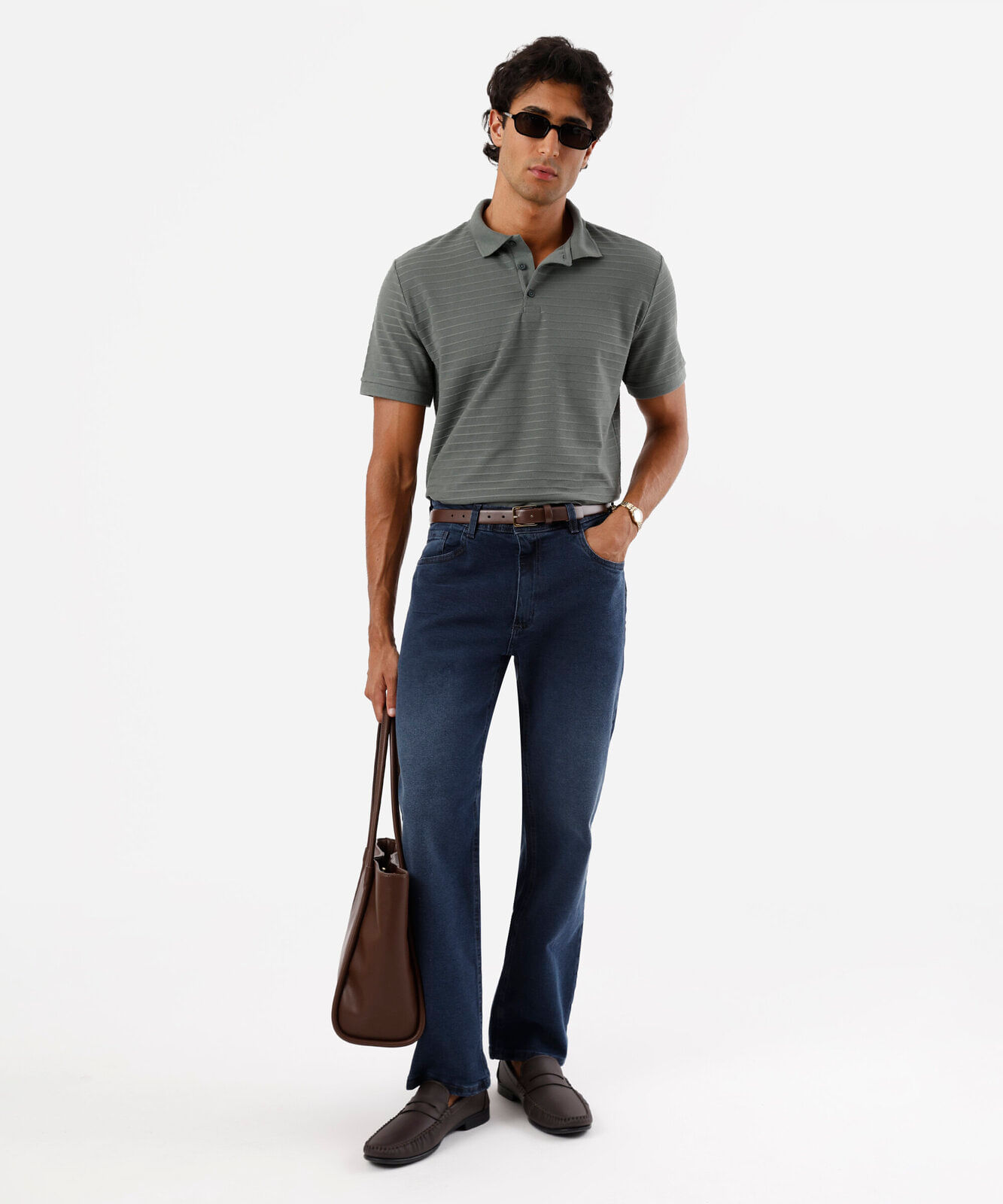 polo masculina com algodão manga curta texturizada verde
