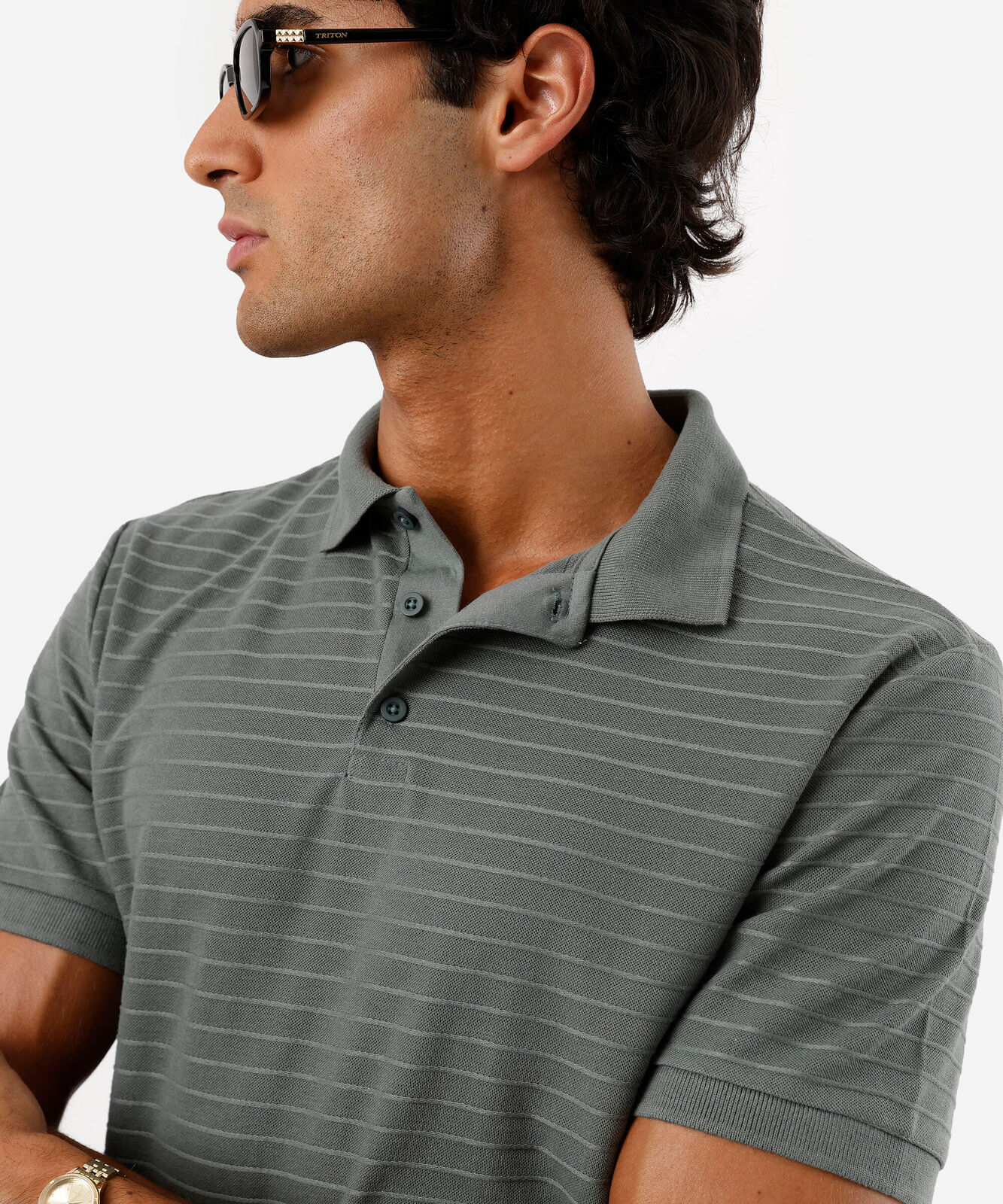 polo masculina com algodão manga curta texturizada verde