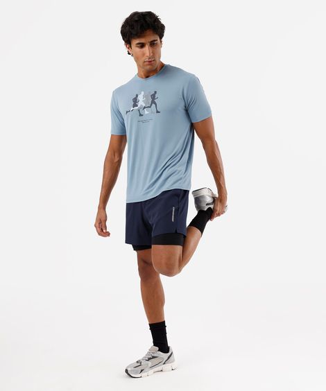 short esportivo masculino com bermuda de compressão azul