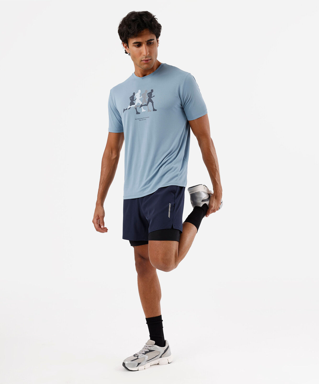short esportivo masculino com bermuda de compressão azul