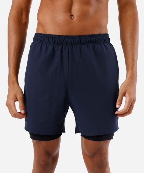 short esportivo masculino com bermuda de compressão azul