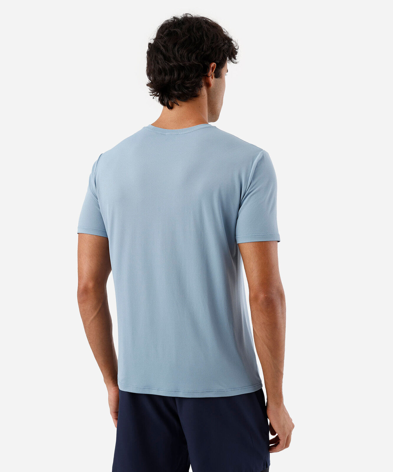 camiseta esportiva masculina de poliamida manga curta estampada azul