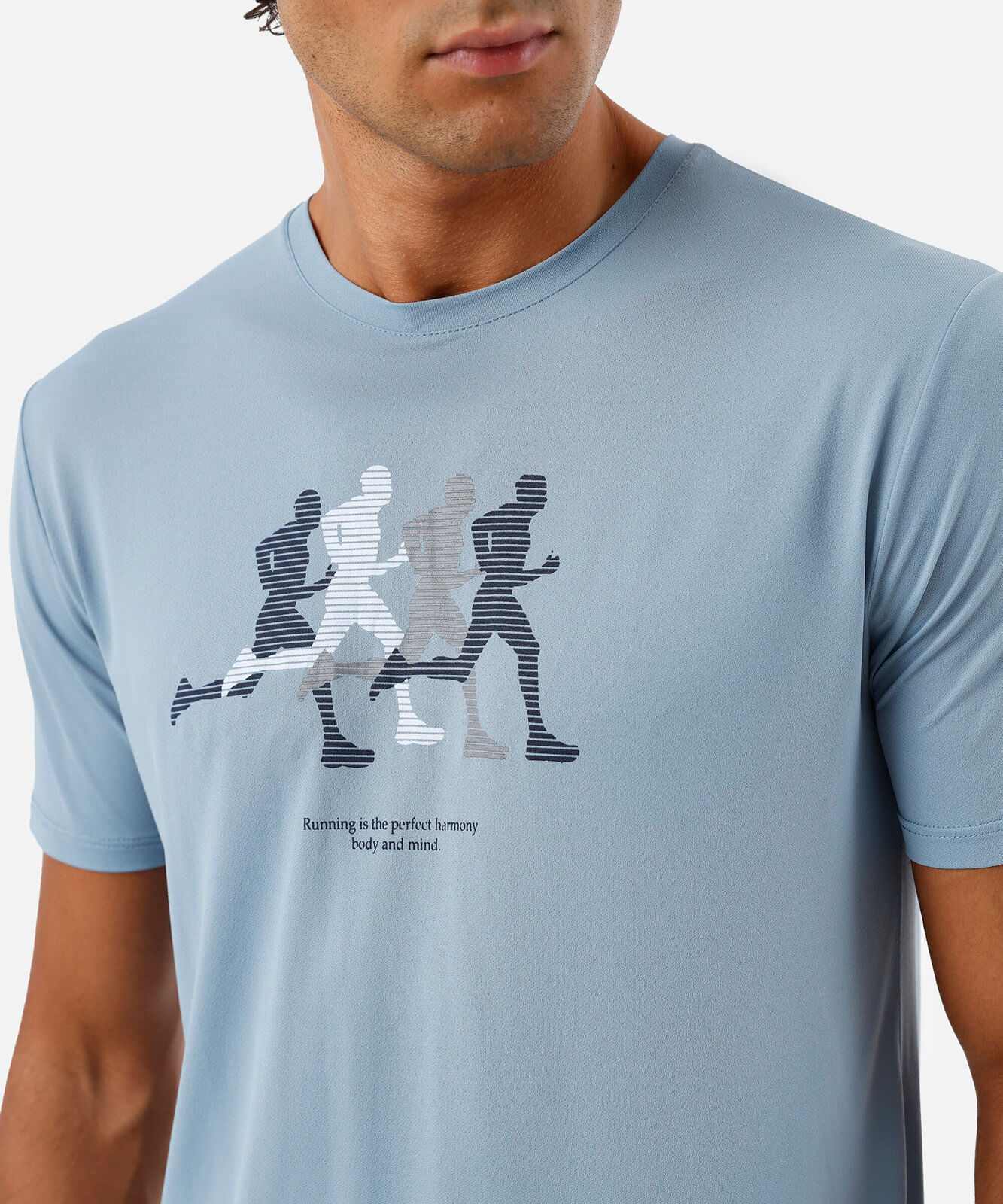camiseta esportiva masculina de poliamida manga curta estampada azul
