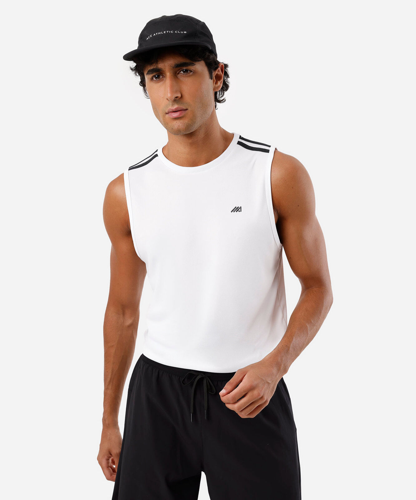 regata masculina esportiva com listras branca