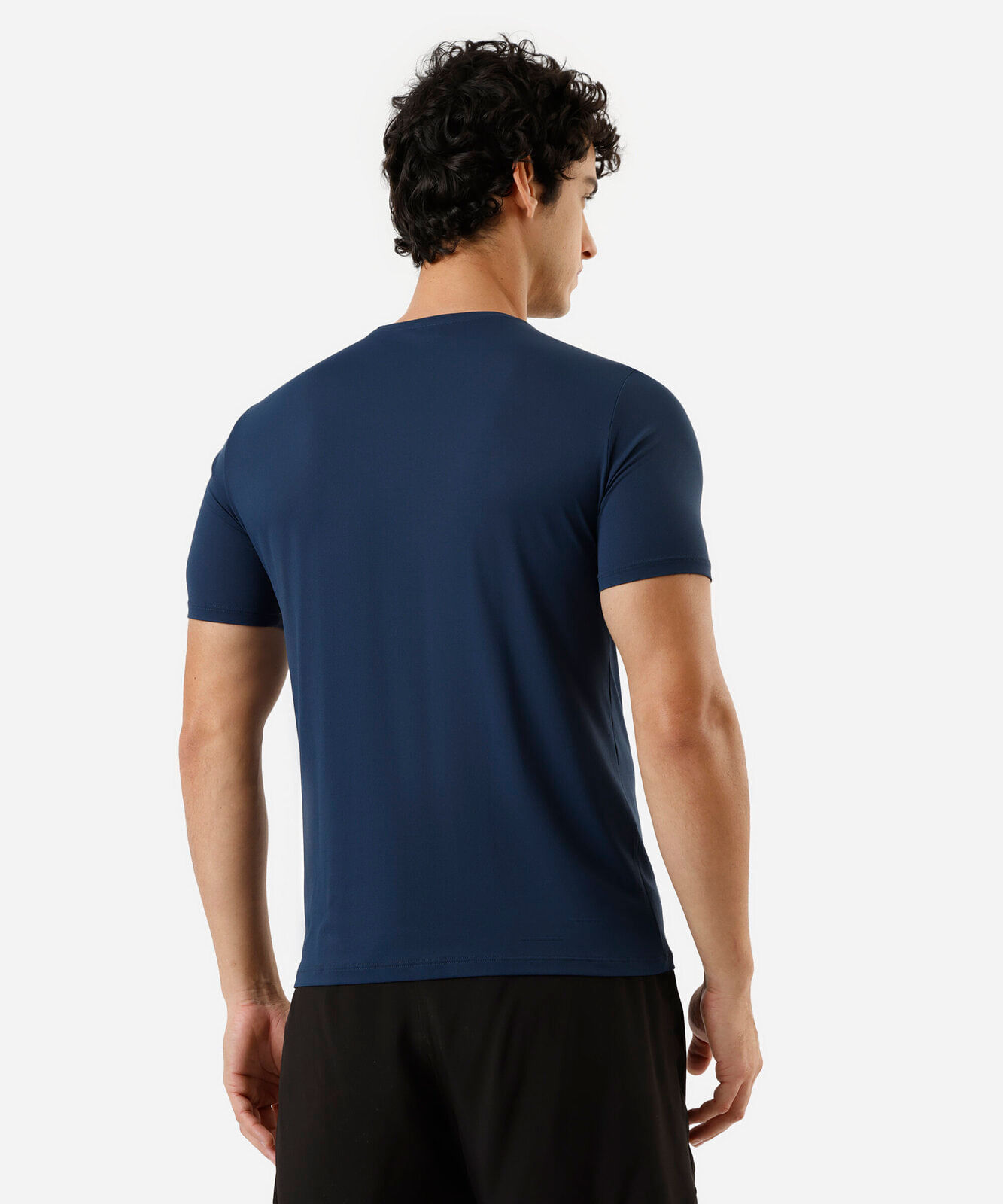 camiseta esportiva masculina de poliamida manga curta estampada azul