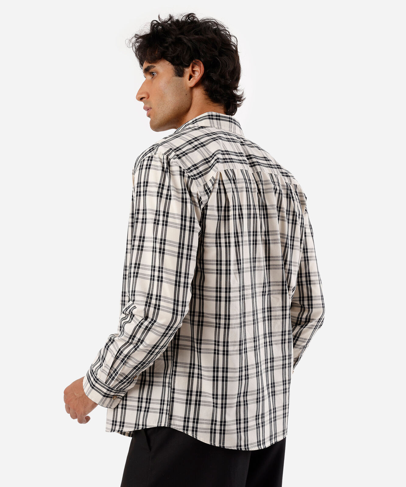 camisa masculina com algodão manga longa xadrez off white