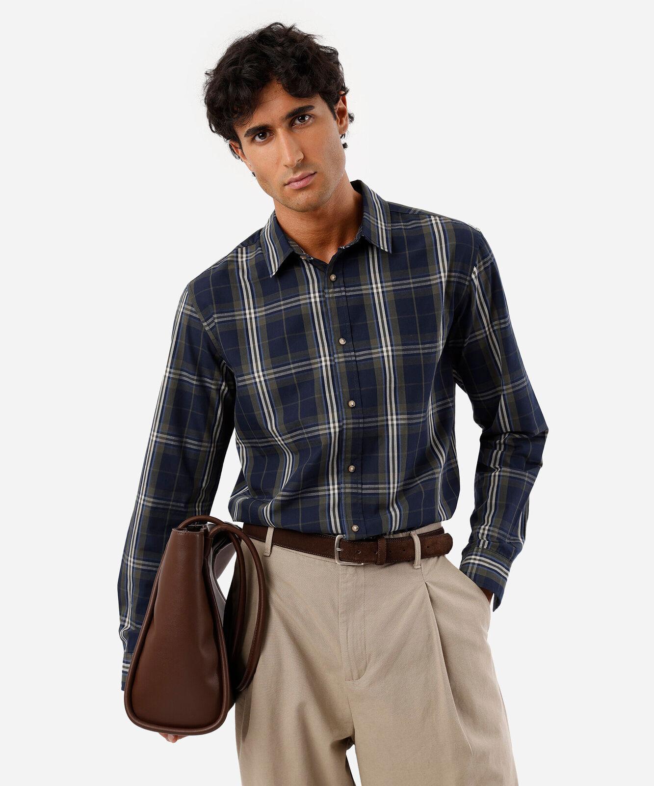 camisa masculina com algodão manga longa xadrez azul