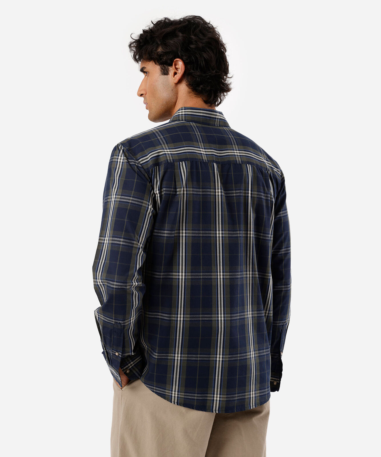 camisa masculina com algodão manga longa xadrez azul