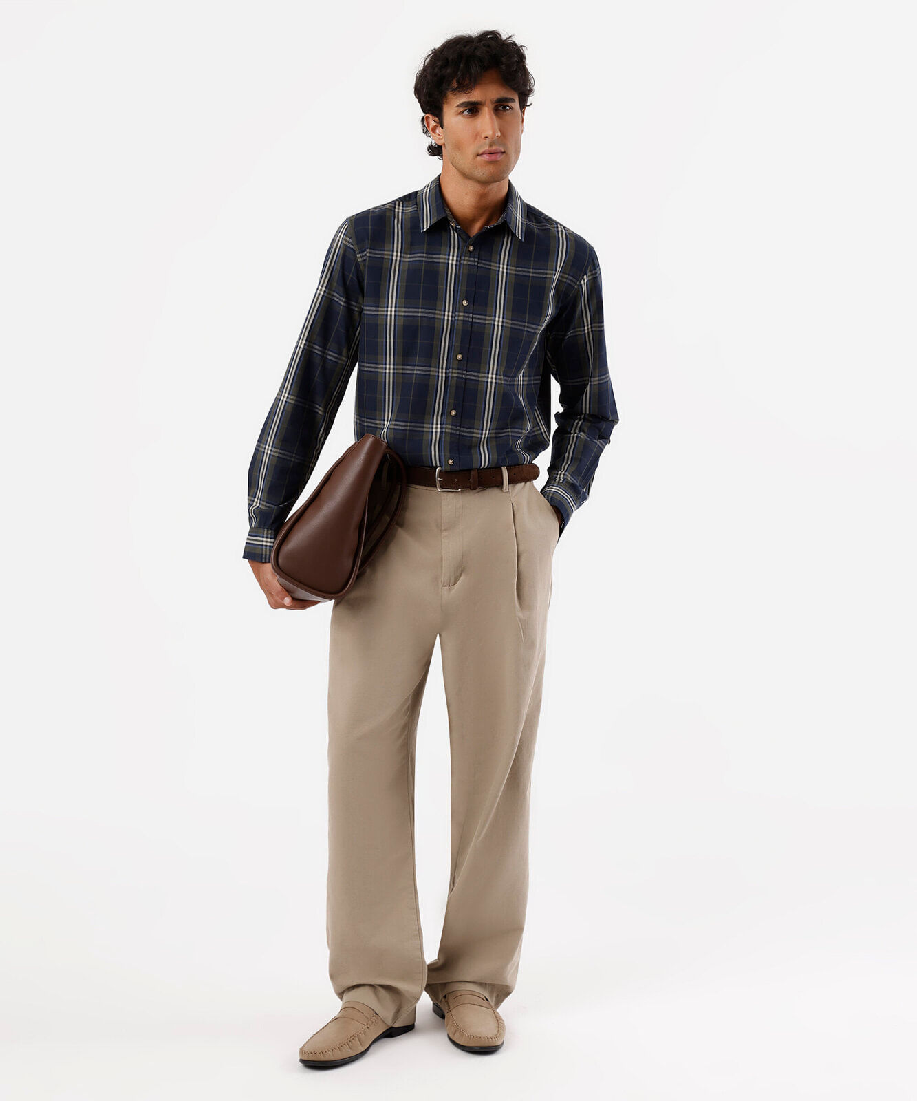 camisa masculina com algodão manga longa xadrez azul