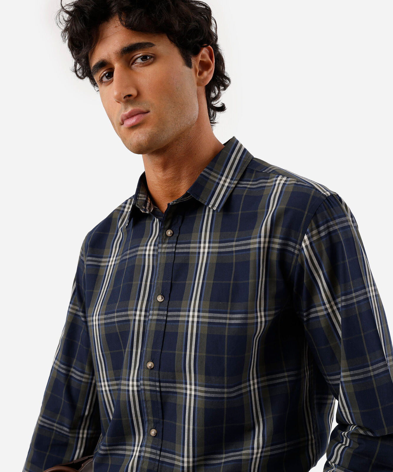 camisa masculina com algodão manga longa xadrez azul