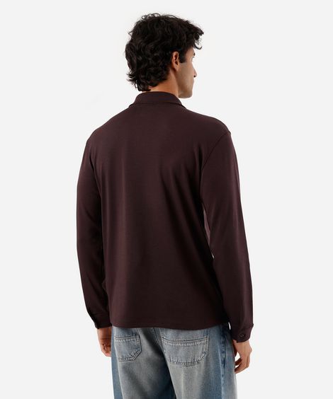 polo masculina de algodão manga longa vinho