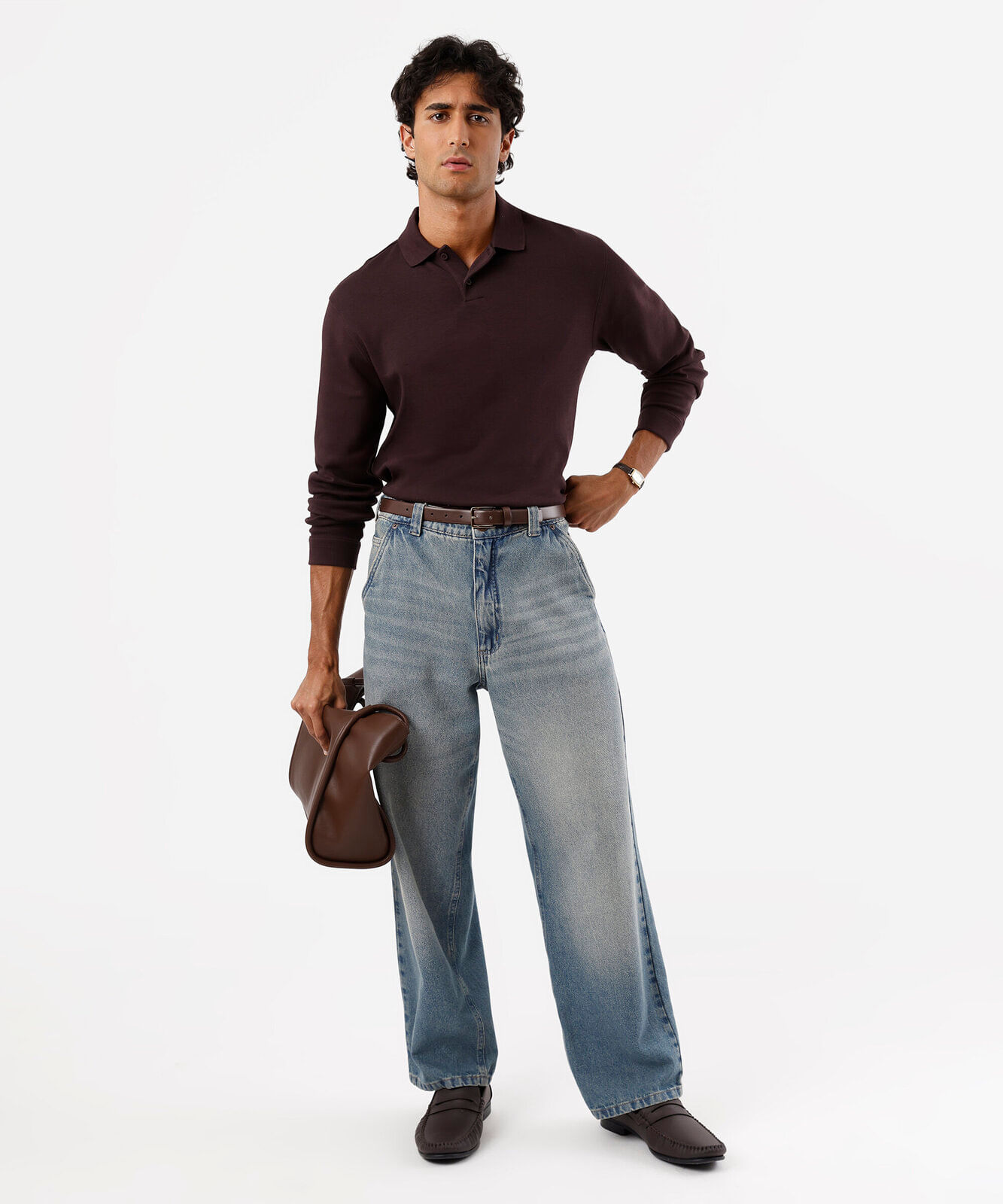 polo masculina de algodão manga longa vinho