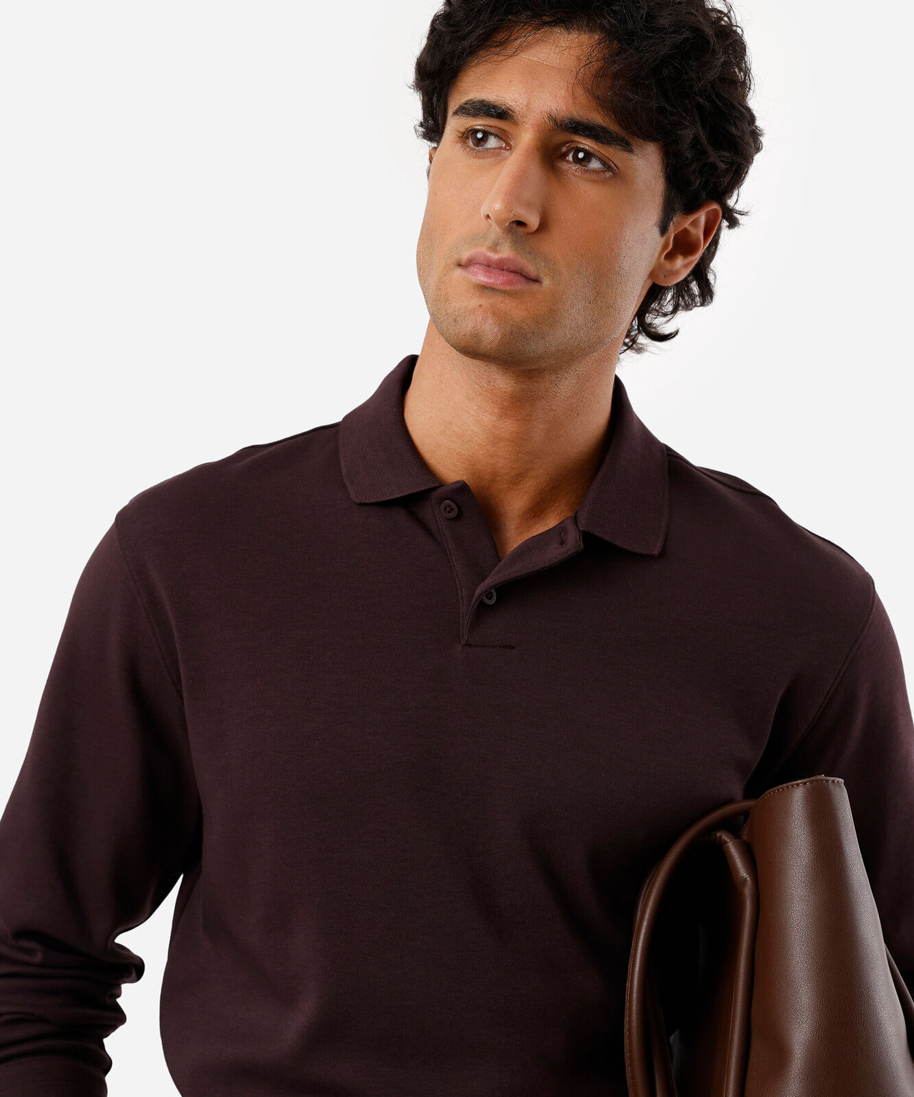 polo masculina de algodão manga longa vinho