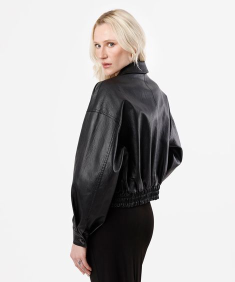 jaqueta biker feminina de poliuretano preta