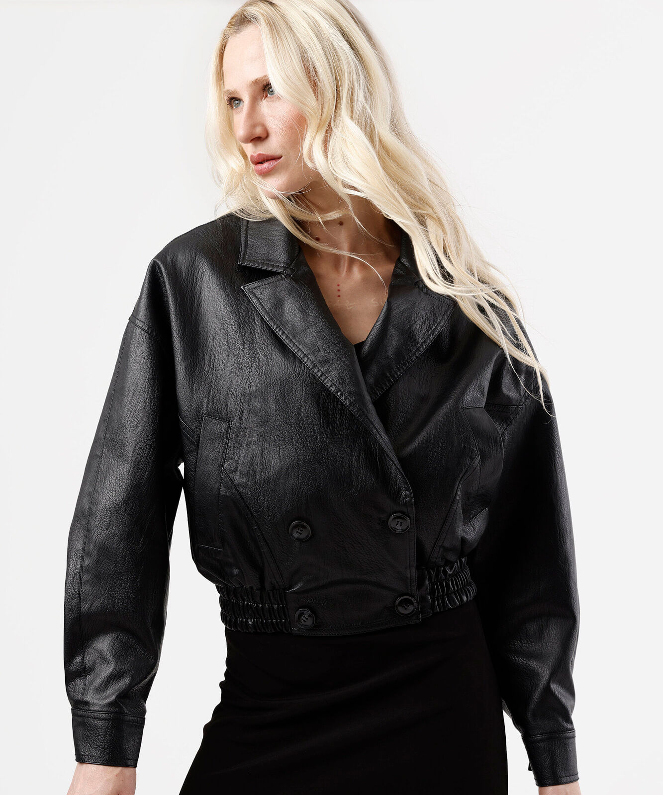 jaqueta biker feminina de poliuretano preta