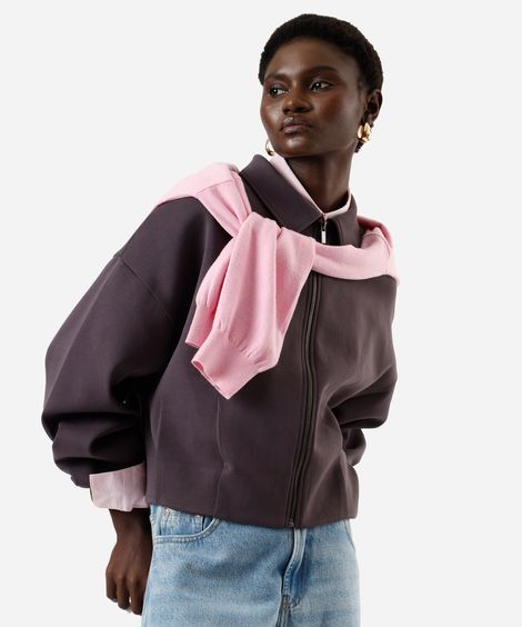 jaqueta bomber feminina com pregas cinza