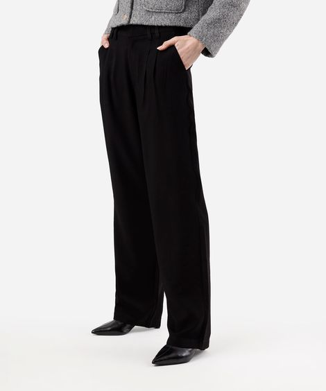 calça de alfaiataria feminina com viscose pregas preta