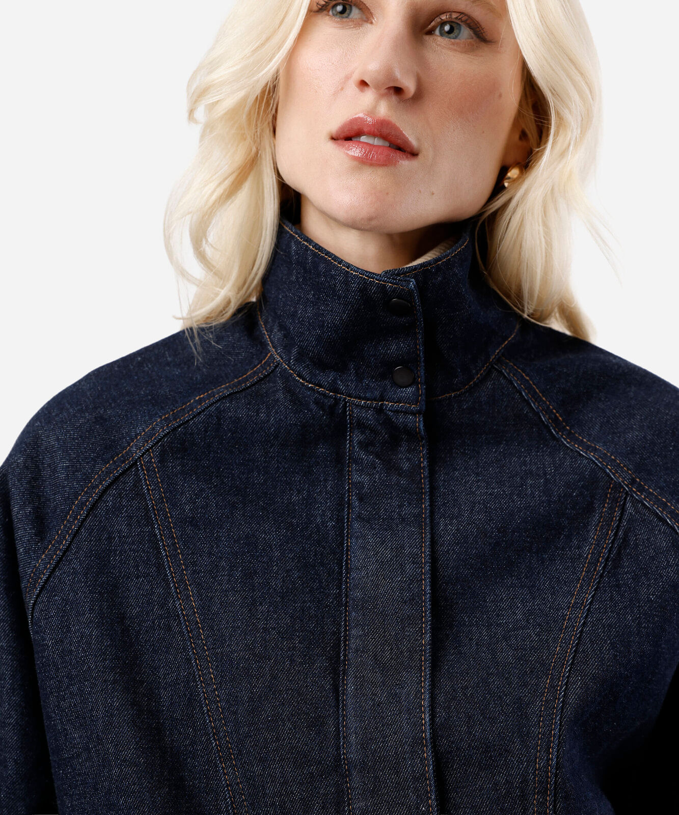 jaqueta feminina jeans gola alta azul
