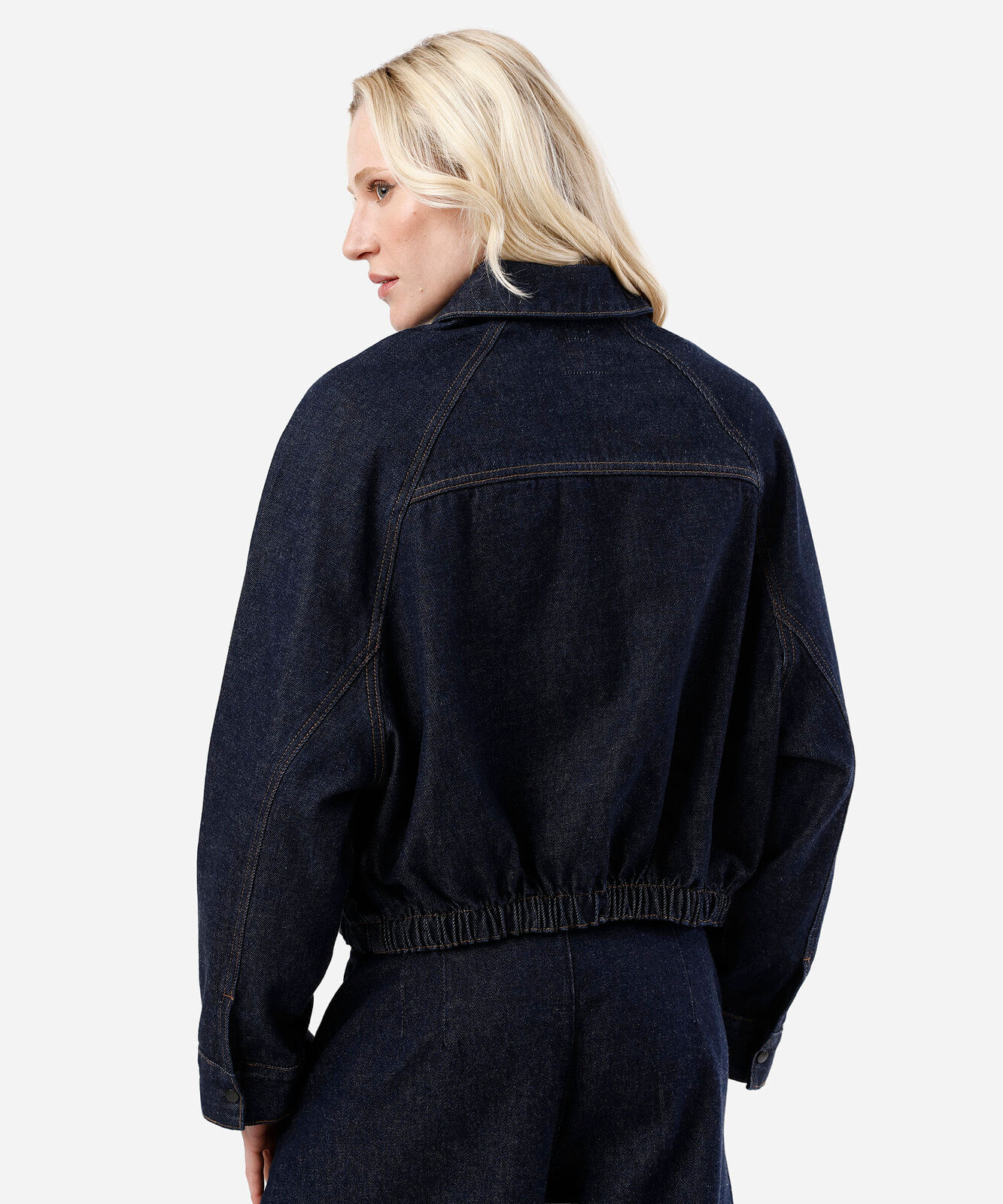 jaqueta feminina jeans gola alta azul