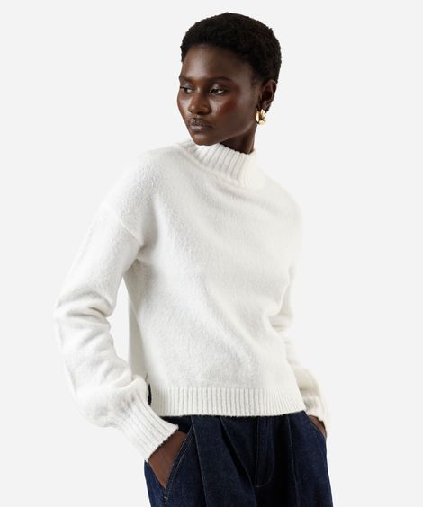 suéter de tricot gola alta off white