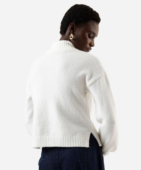 suéter de tricot gola alta off white