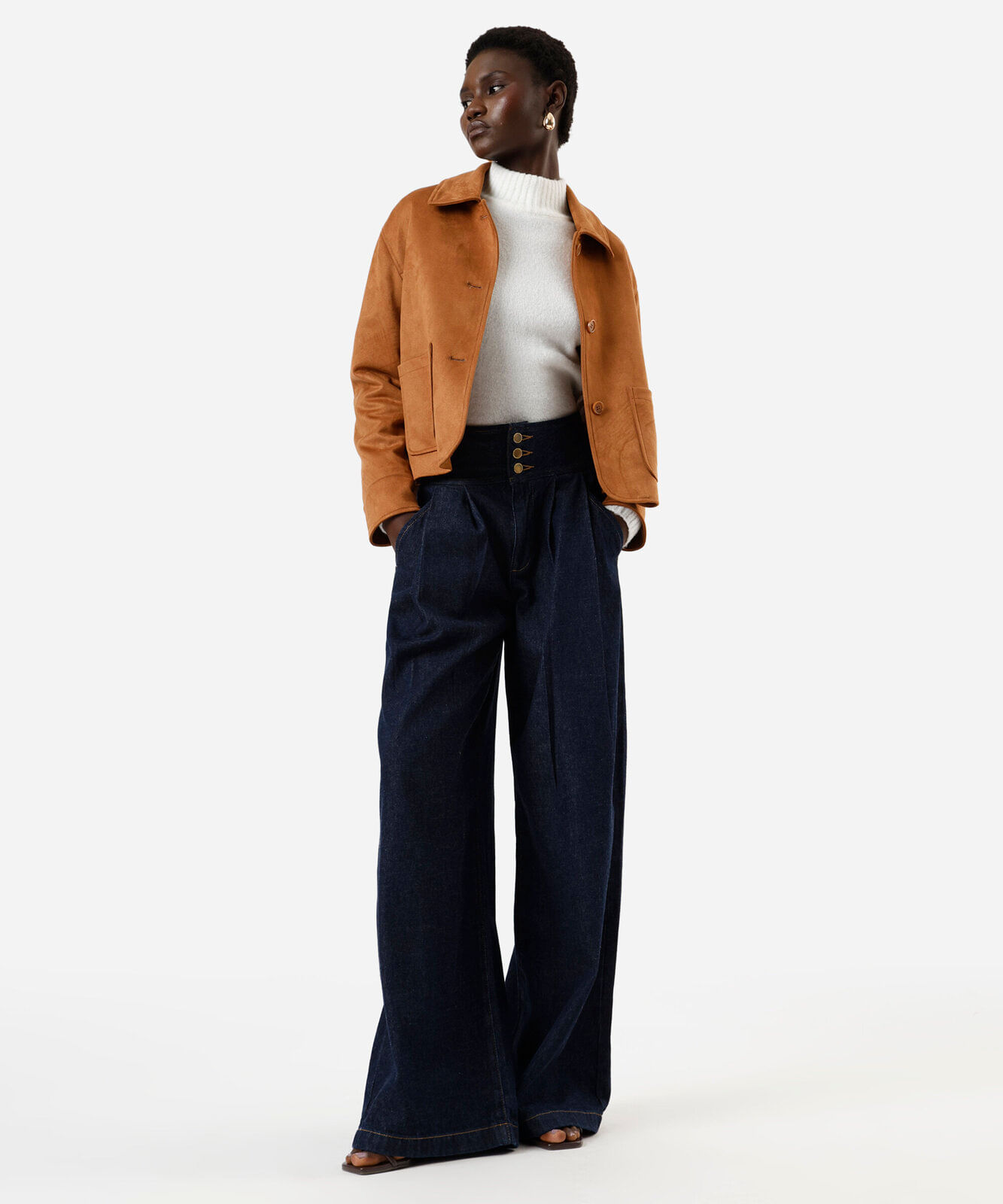 suéter de tricot gola alta off white
