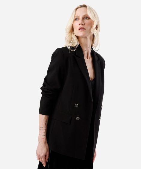 blazer de alfaiataria feminino botões dourados preto