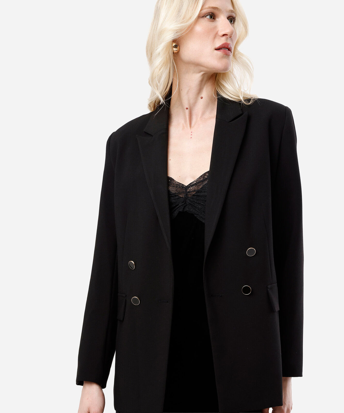 blazer de alfaiataria feminino botões dourados preto