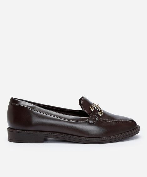 mocassim bico redondo com fivela marrom