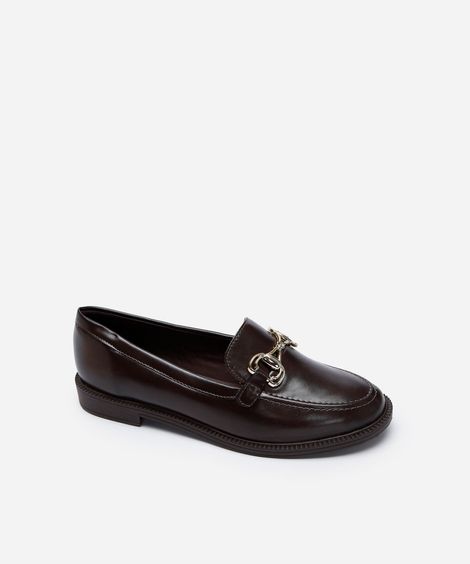 mocassim bico redondo com fivela marrom
