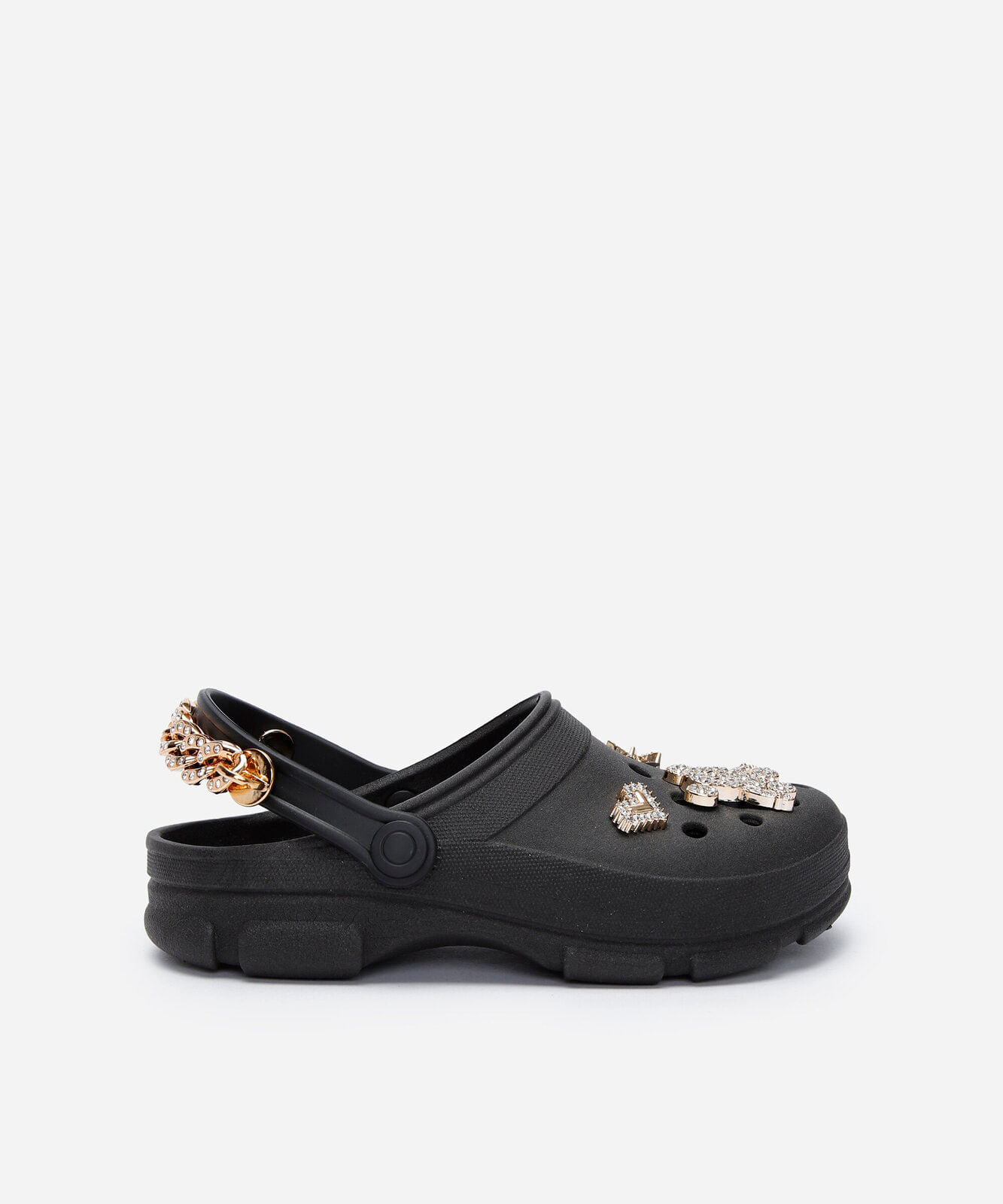 babuche infantil com pingentes preta