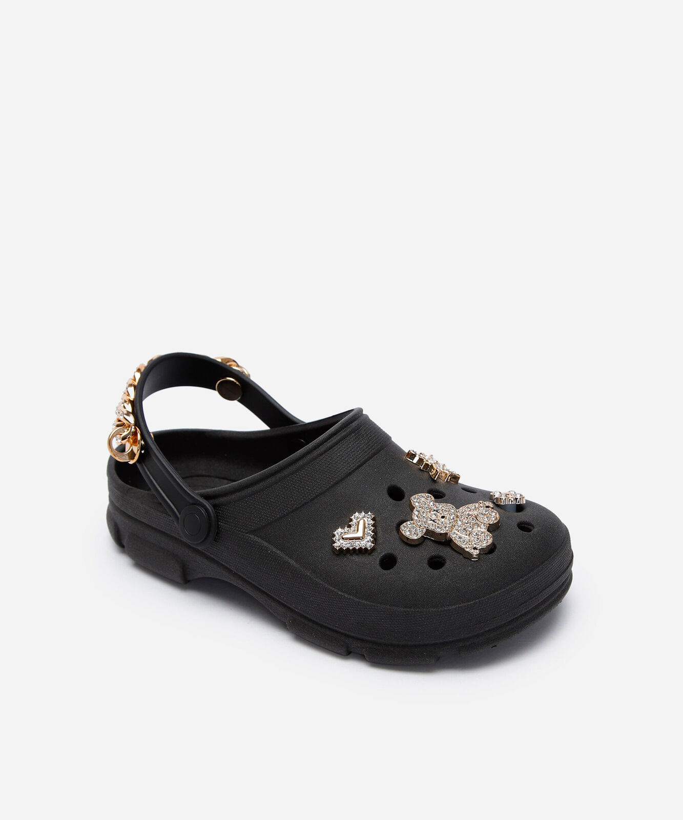 babuche infantil com pingentes preta