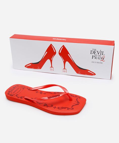 chinelo havaianas slim square o diabo veste prada vermelho