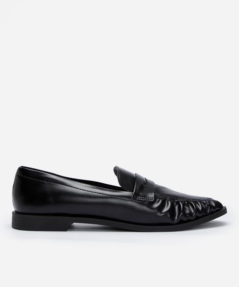mocassim bico redondo franzido preto