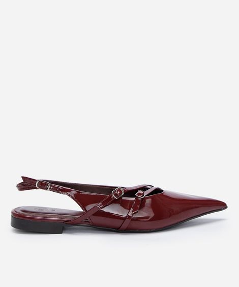 sapatilha slingback bico fino com fivelas vinho