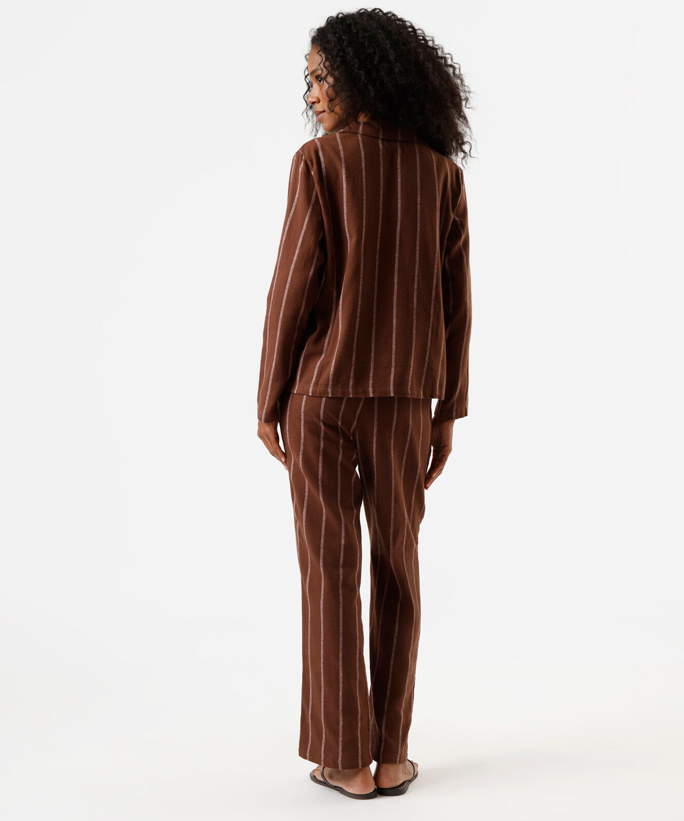 pijama americano feminino de algodão listrado marrom