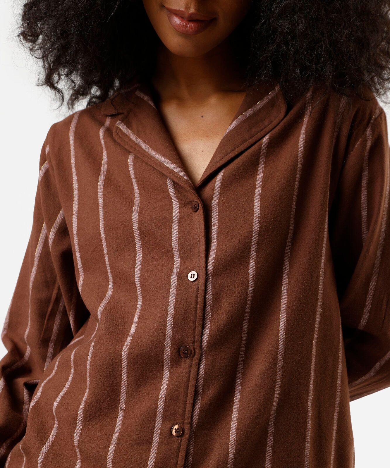 pijama americano feminino de algodão listrado marrom