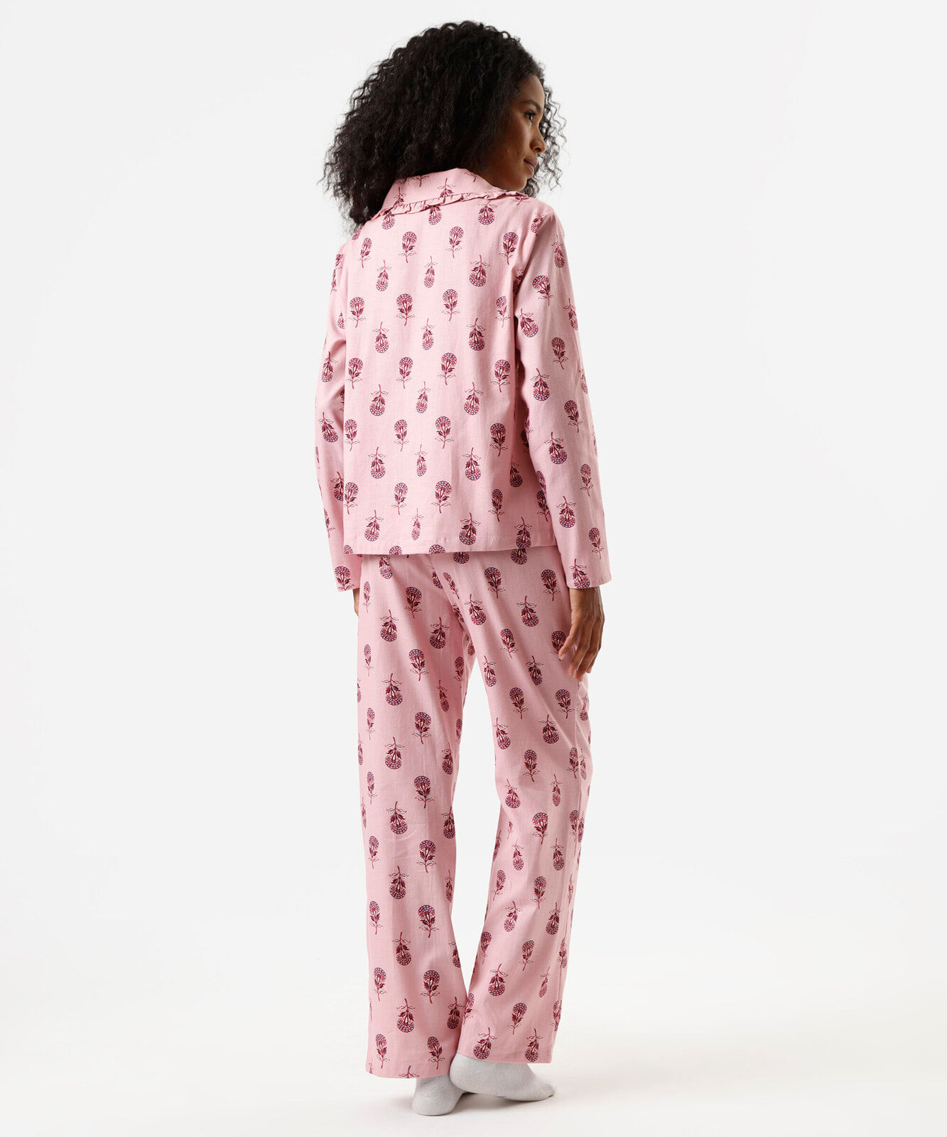 pijama longo americano feminino de algodão floral rosa