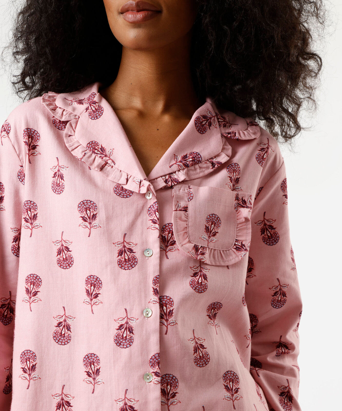 pijama longo americano feminino de algodão floral rosa