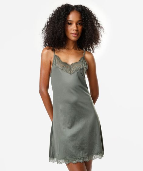 camisola alça fina feminina de poliamida com renda verde