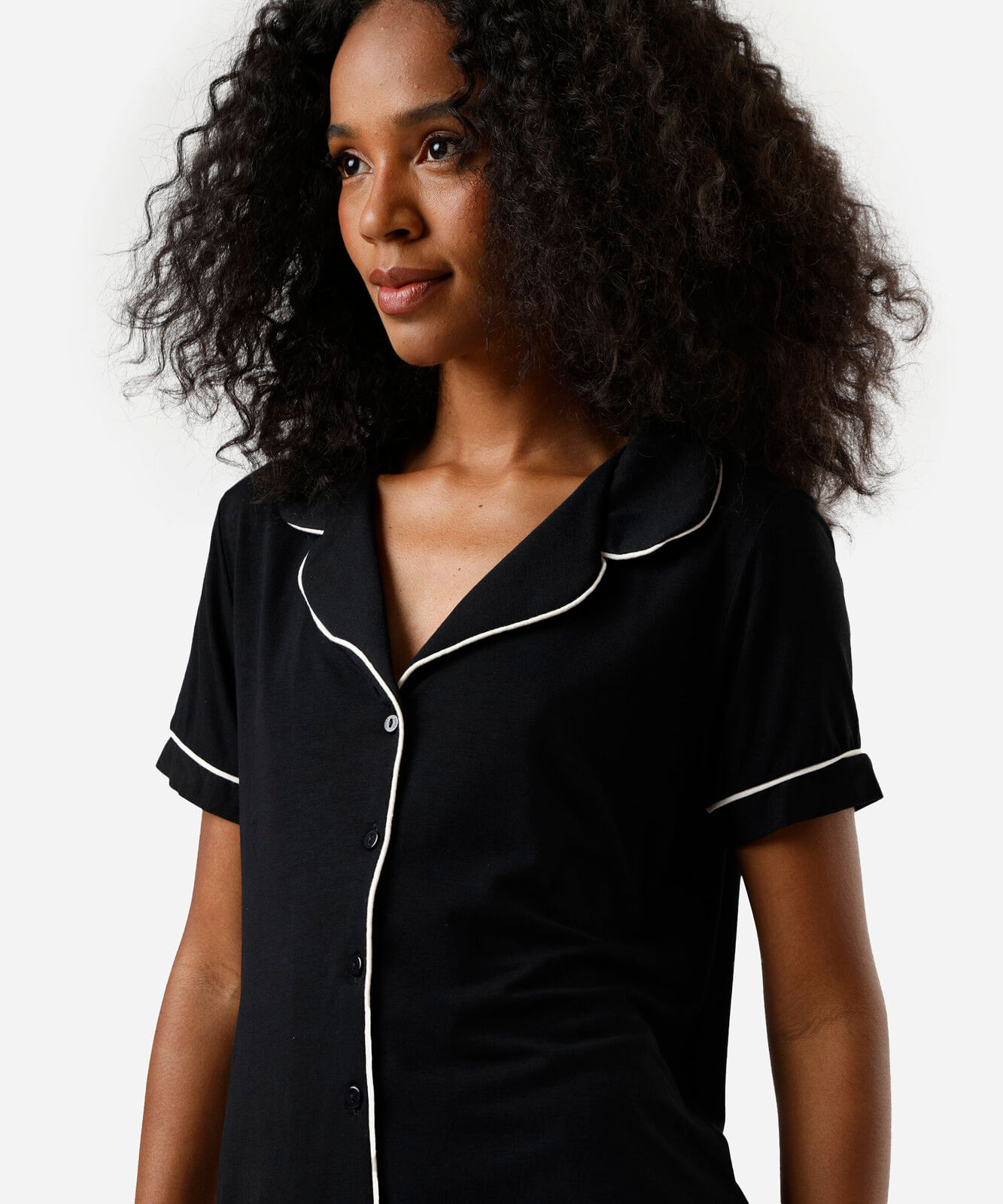 pijama curto americano feminino de viscose com nervuras preto