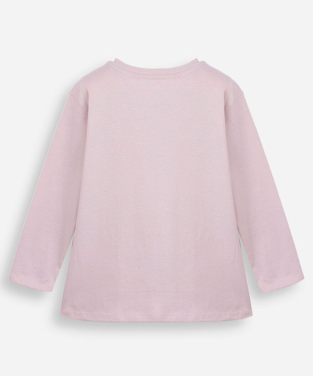 camiseta infantil de algodão manga longa estampada rosa