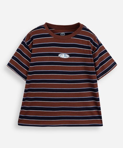 camiseta infantil com algodão manga curta listrada marrom