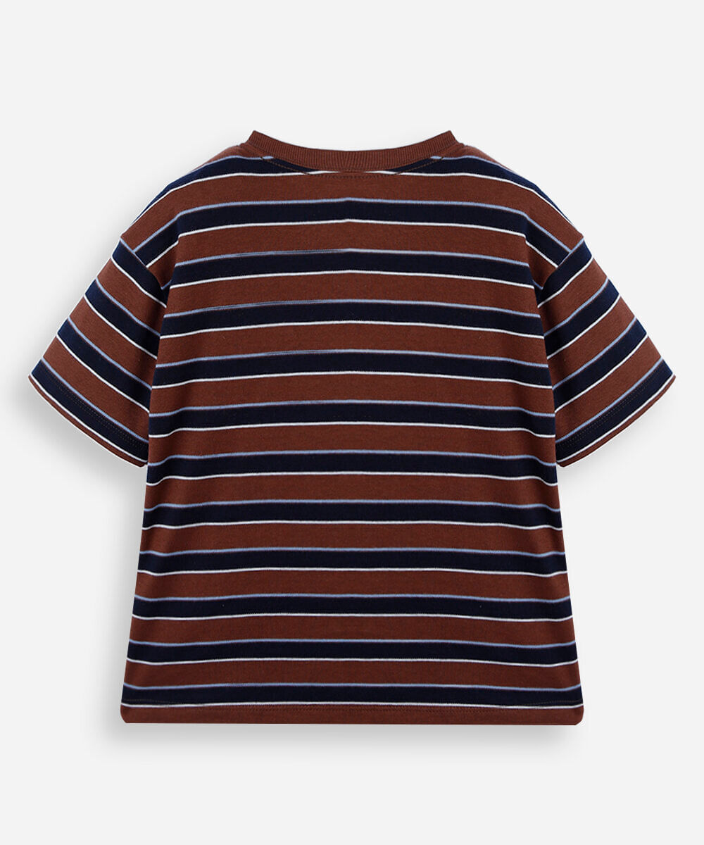camiseta infantil com algodão manga curta listrada marrom