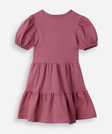 vestido infantil de algodão com recortes e laços manga bufante rosa